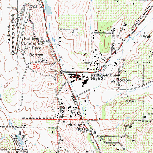 Topographic Map of Fallbrook High School, CA
