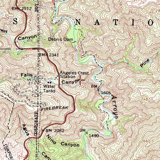 Topographic Map of Falls Canyon, CA