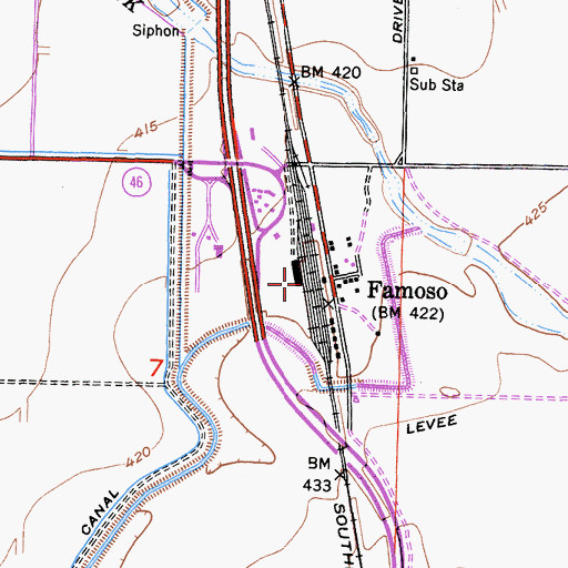 Topographic Map of Famoso, CA