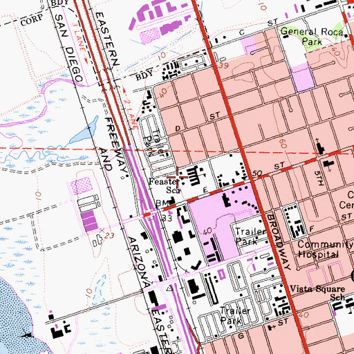 Topographic Map of Mae L Feaster Elementary School, CA