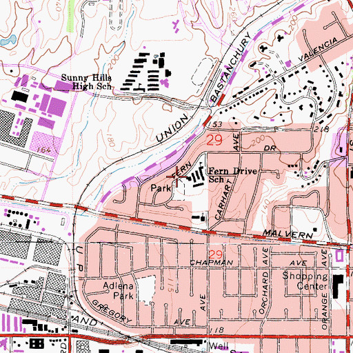Topographic Map of Fern Drive School, CA