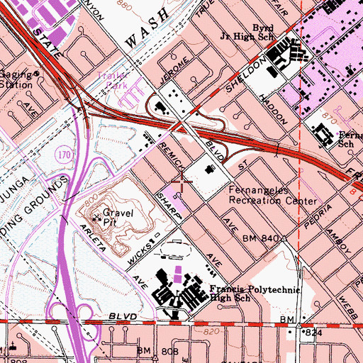 Topographic Map of Fernangeles Recreation Center, CA