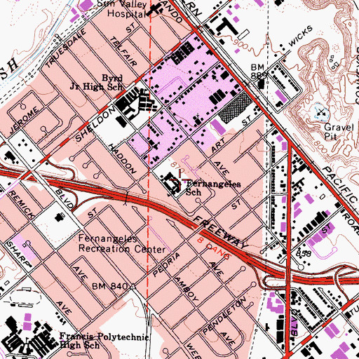 Topographic Map of Fernangeles Elementary School, CA