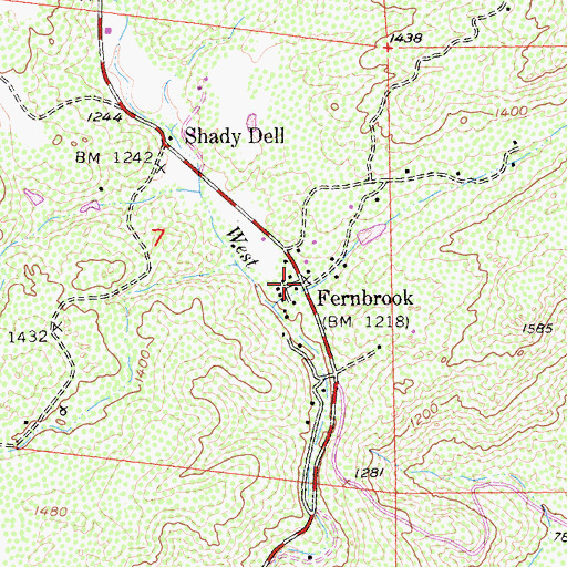 Topographic Map of Fernbrook, CA