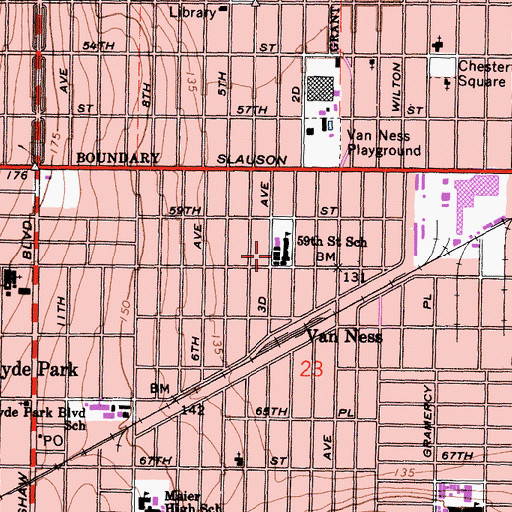 Topographic Map of Fifty-Ninth Street Elementary School, CA