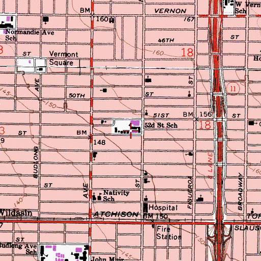 Topographic Map of Fifty-Second Street Elementary School, CA
