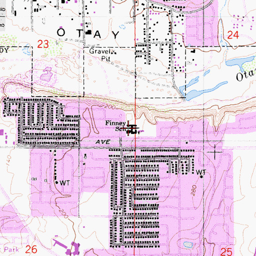 Topographic Map of Myrtle S Finney Elementary School, CA