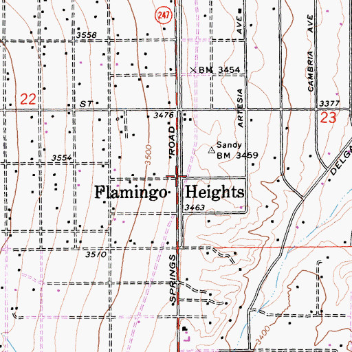 Topographic Map of Flamingo Heights, CA