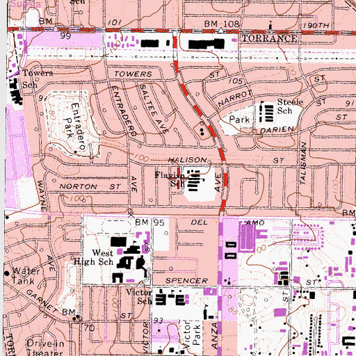 Topographic Map of Lynn Middle School, CA