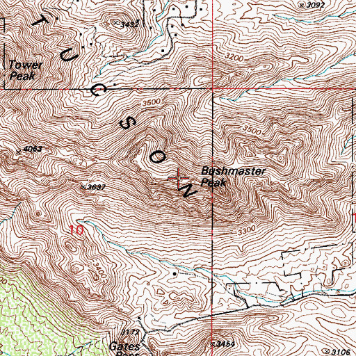 Topographic Map of Bushmaster Peak, AZ