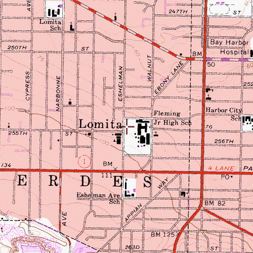 Topographic Map of Alexander Fleming Middle School, CA