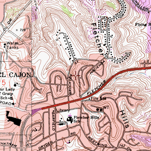 Topographic Map of Fletcher Hills, CA