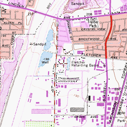Topographic Map of Fletcher Retarding Basin, CA