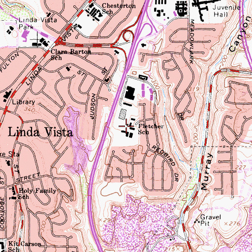 Topographic Map of Fletcher Elementary School, CA