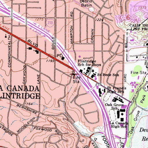 Topographic Map of Flintridge School for Boys, CA