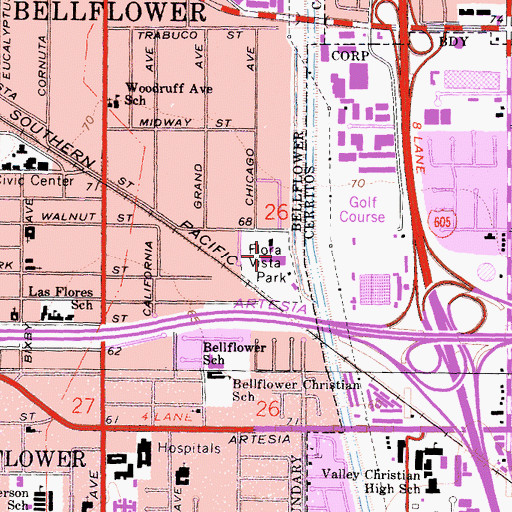 Topographic Map of Flora Vista Park, CA
