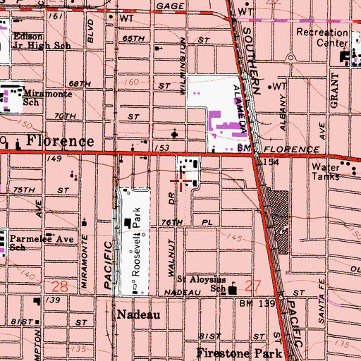Topographic Map of Florence Avenue School, CA