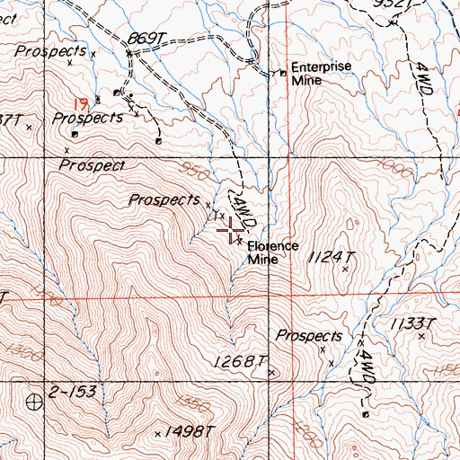 Topographic Map of Florence Mine, CA
