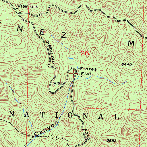 Topographic Map of Flores Flat, CA