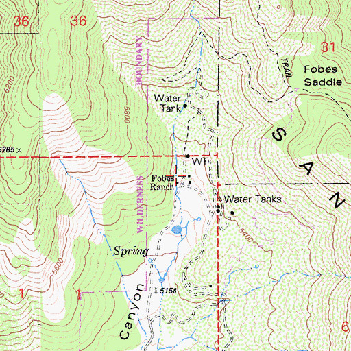 Topographic Map of Fobes Ranch, CA