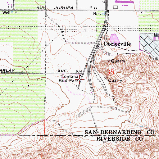 Topographic Map of Fontana Bird Park, CA