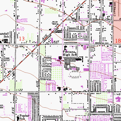 Topographic Map of Fontana High School, CA