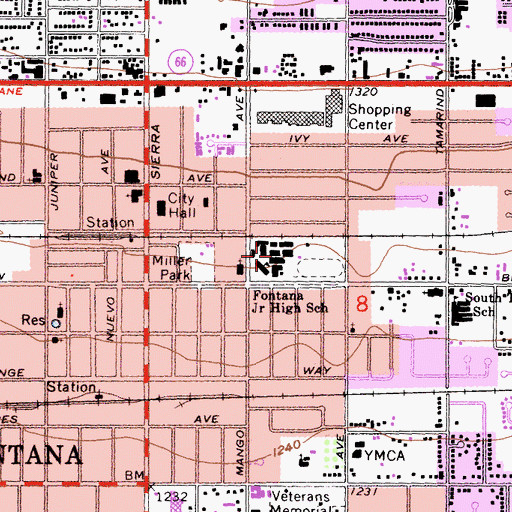 Topographic Map of Fontana Middle School, CA