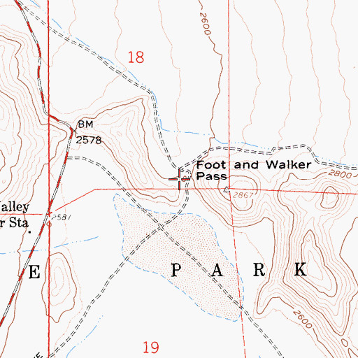 Topographic Map of Foot and Walker Pass, CA