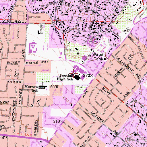 Topographic Map of Foothill High School, CA