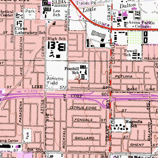 Topographic Map of Foothill Middle School, CA