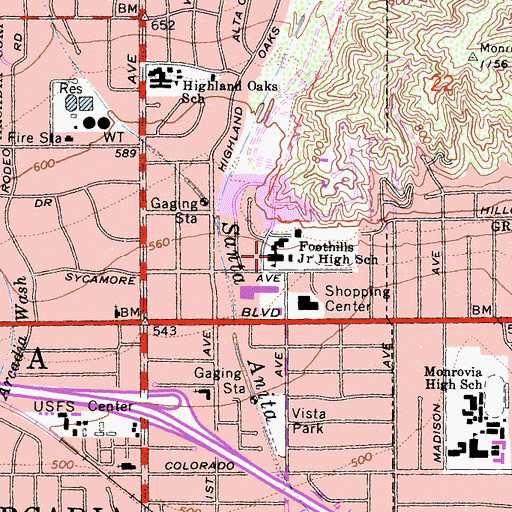 Topographic Map of Foothills Middle School, CA