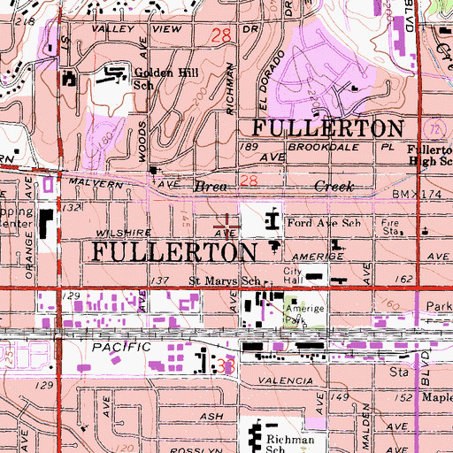Topographic Map of Ford Avenue School, CA