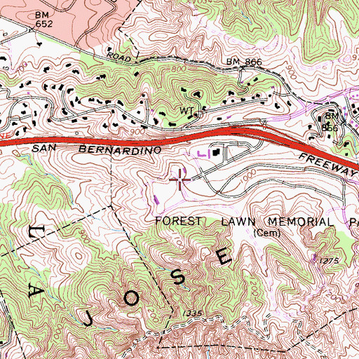 Topographic Map of Forest Lawn Memorial Park, CA