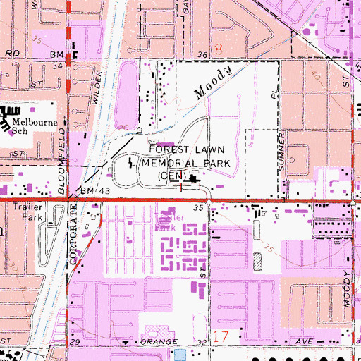Topographic Map of Forest Lawn Memorial Park - Cypress, CA