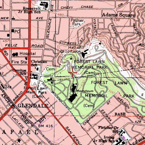 Topographic Map of Forest Lawn Memorial Park, CA