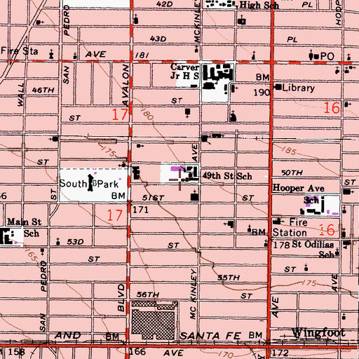 Topographic Map of Forty-Ninth Street Elementary School, CA