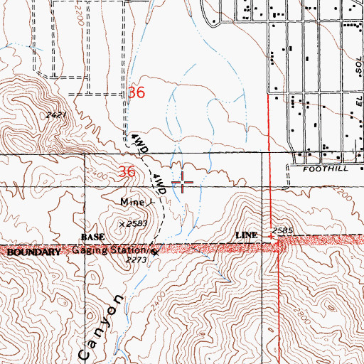 Topographic Map of Fortynine Palms Canyon, CA