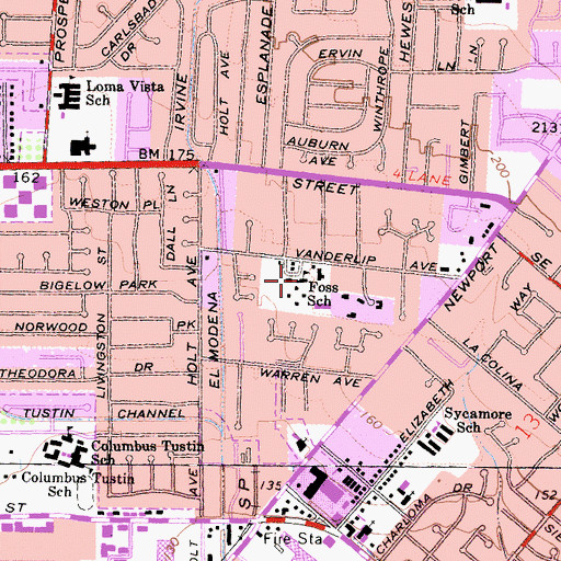 Topographic Map of Tustin Adult Education School, CA