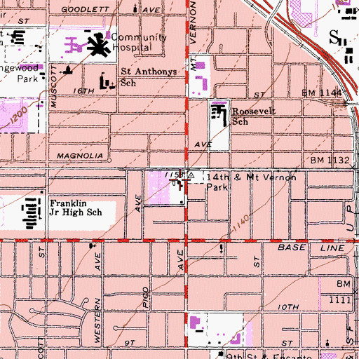 Topographic Map of Fourteenth, CA