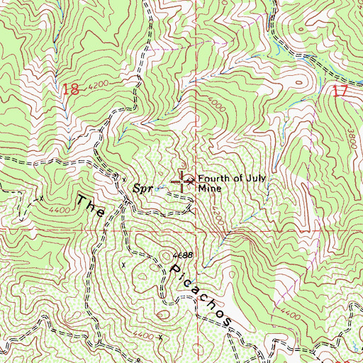 Topographic Map of Fourth of July Mine, CA