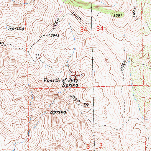 Topographic Map of Fourth of July Spring, CA