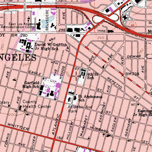 Topographic Map of Fourth Street Elementary School, CA