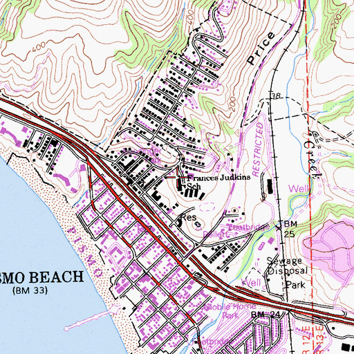 Topographic Map of Judkins Middle School, CA