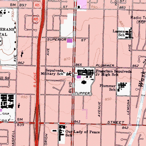 Topographic Map of Sepulveda Middle School, CA