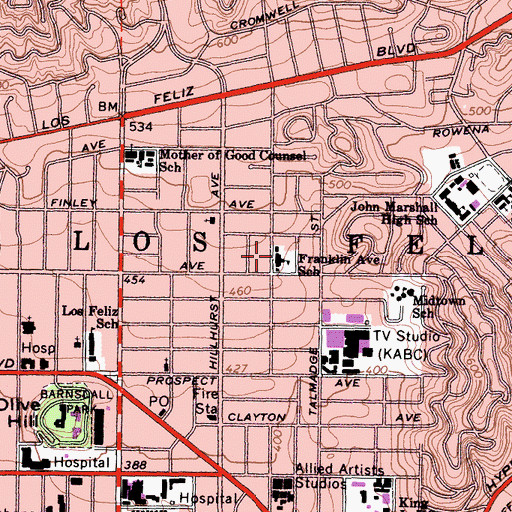 Topographic Map of Franklin Avenue Elementary School, CA