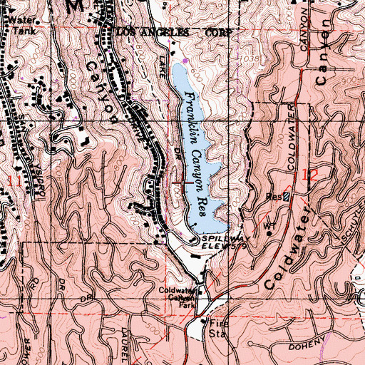 Topographic Map of Franklin Canyon Reservoir, CA