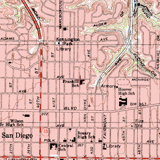 Topographic Map of Franklin Elementary School, CA