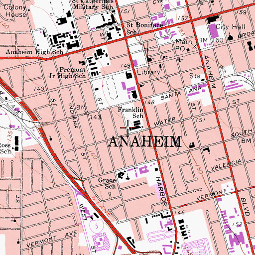 Topographic Map of Benjamin Franklin Elementary School, CA