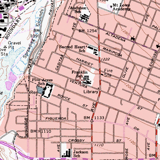Topographic Map of Franklin Elementary School, CA