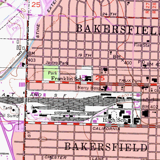 Topographic Map of Franklin Elementary School, CA